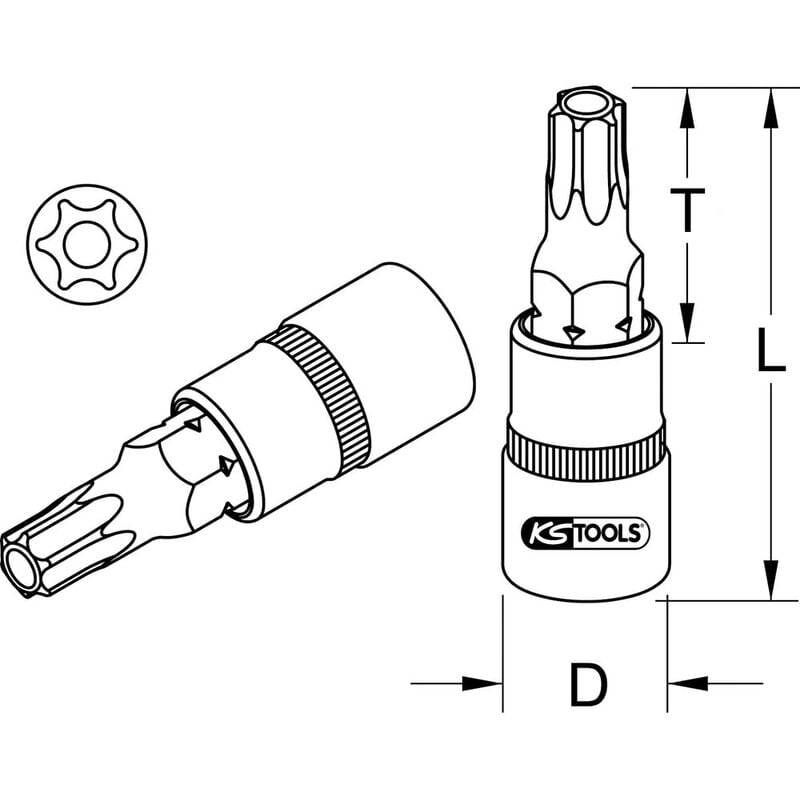 Image of Kstools - ks Tools 922.1697 Bussola cacciavite Ultimate Torx forato 1/2 55 mm T45