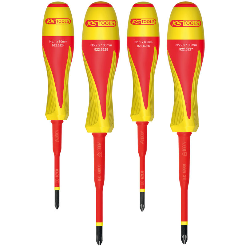 Ks Tools - Jeux de tournevis bi-matière isolés 1000V pour borniers électriques, 4pcs - 922.6228