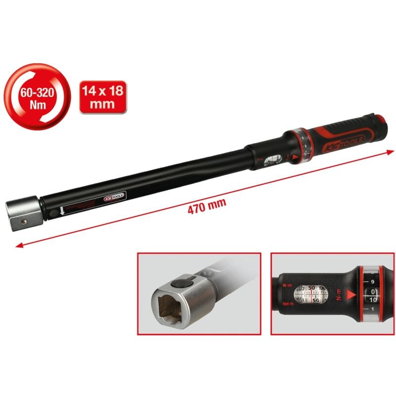 Ks Tools 14x18 mm ERGOTORQUEprecision Einsteck-Drehmomentschlüssel, 60-320 Nm