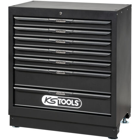 Ks Tools – Servante d'atelier roulante 7 tiroirs – Dimensions L. 861 x P. 500 x H. 954 mm – Système de fermeture centralisé – Pieds réglables