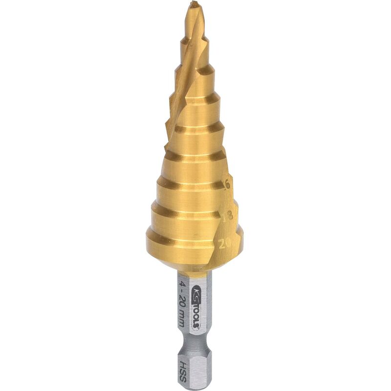 

KS TOOLS 1/4" Punta de broca escalonada HSS TiN,Ø 4-20mm, 9 niveles