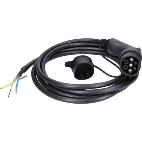 KS TOOLS Câble de charge efuturo droit, connecteur à extrémité ouverte vers le type 2 pour le raccordement à une borne, monophase, jusqu’à 7,4 kW, 32 A, 230 V, mode 3, 5 mètres ( 117.7255 )