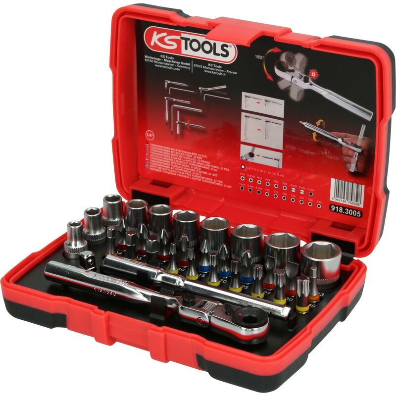 Kstools - Caja de llaves de vaso con punta de 1/4' TORSIONpower, 33 pzs