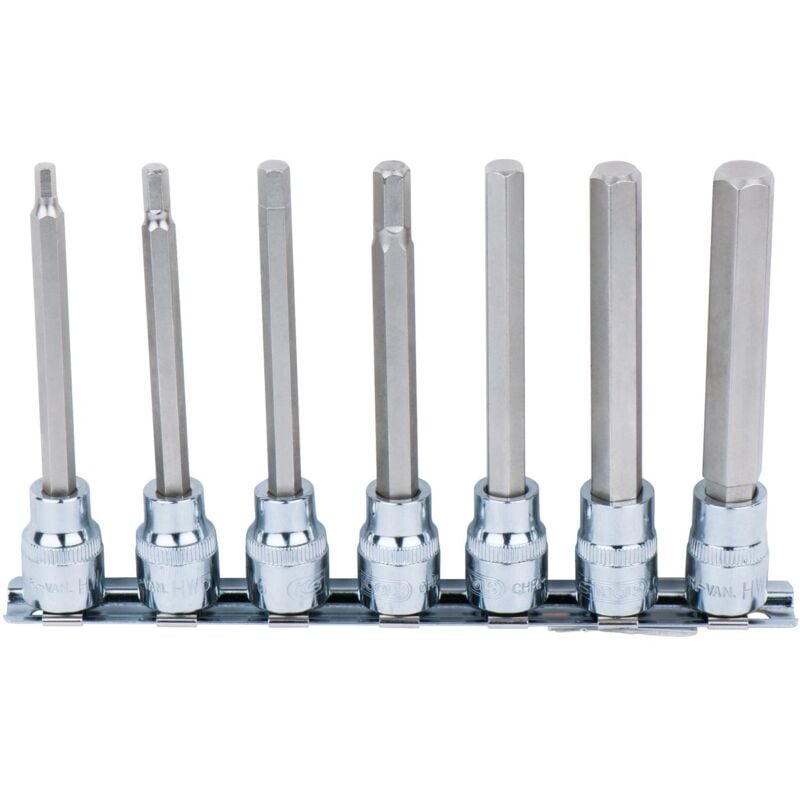 3/8' Jeu de douilles tournevis 6 pans intérieur CHROMEplus, longues, 7 pcs 4-12 mm