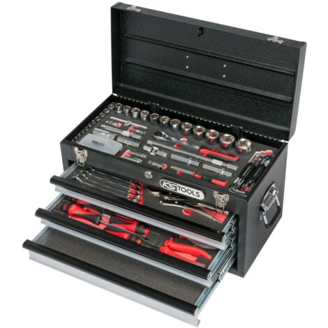 KS Tools - Coffre à outils 114pcs 3 tiroirs et plateau - Coffret multi outils clé, tournevis, douilles - 922.0100