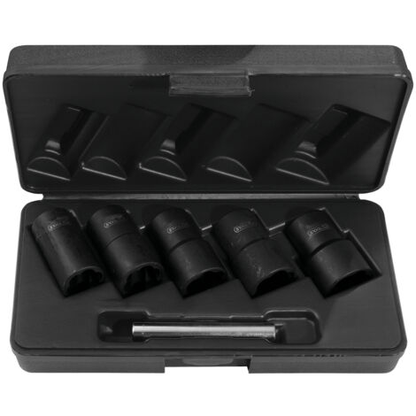 Kstools – Coffret de 6 douilles à chocs 1/2'' pour vis et écrous abîmés 19-25 mm – Acier chrome-molybdène – Utilisation à chocs – Tiges d'extraction incluses