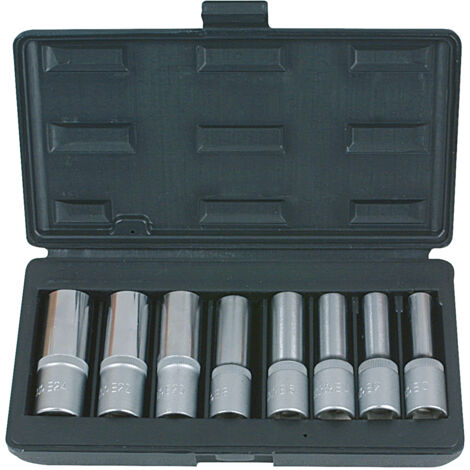 Kstools – Coffret de 8 douilles TORX® 1/2'' – Longueur 75 mm – Empreintes E10 à E24 – Finition chromée satinée – Chrome Vanadium