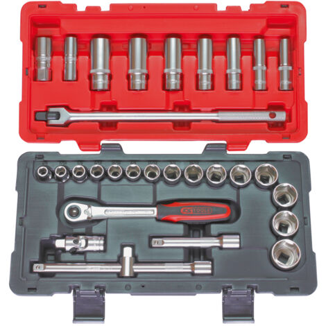 Kstools – Coffret cliquet et douilles 1/2'' – 30 pièces – Bi-matière avec coins renforcés – Finition chromée satinée – Pour chantiers humides