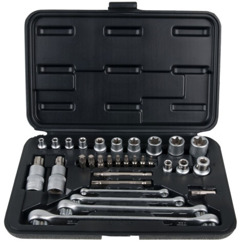 Kstools – Coffret multi-outils 31 pièces – Douilles et tournevis TORX® 1/4'' à 1/2'' – Finition chromée satinée – Chrome Vanadium