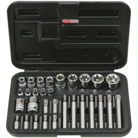 KS Tools - Coffret de douilles et douilles tournevis TORX® percé, 1/4'' - 3/8'' - 1/2'', 30 pièces - 922.4301