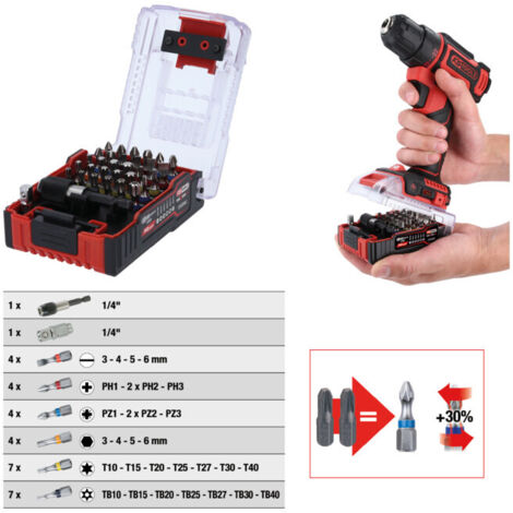 Kstools – Set d’embouts TORSIONpower 1/4' – 32 pièces – Acier spécial – Porte-embouts magnétique – Adaptateur 1/4' pour visseuses eMONSTER
