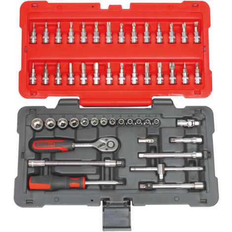 Ks Tools – Coffret multi-outils 50 pièces – Douilles 1/4'' avec cliquet 72 dents – Bi-matière avec coins renforcés – Garantie à vie