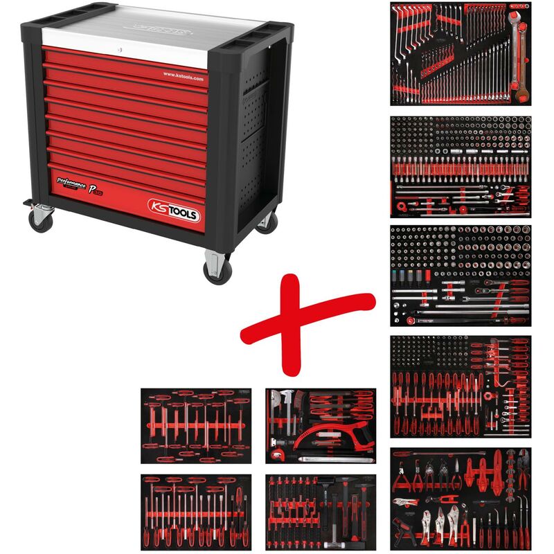 Kstools - Composition pour servante d'atelier Performanceplus P30 avec 706 outils pour 7 tiroirs