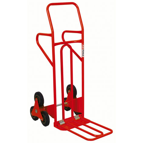 Ks Tools – Diable spécial escalier 250 kg – Construction en acier soudé – Bavette rabattable – Roues pleines pour marches – Hauteur 1285 mm