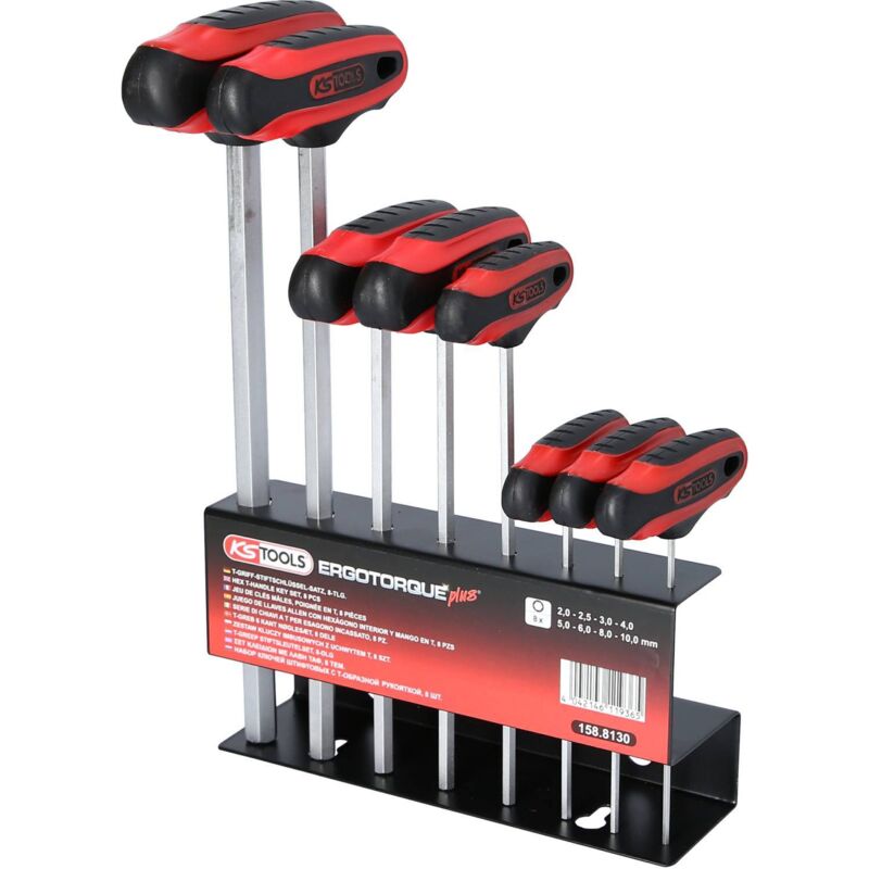 Kstools - Jeu de clés mâles, 6 pans, poignée en t, 8 pcs