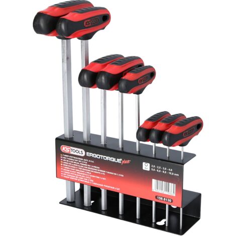 KS Tools ERGOTORQUEplus Jeu de clés à six pans creux à poignée en T, 8 pièces