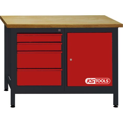 Kstools – Établi d'atelier 1 porte et 4 tiroirs 840x1200x600mm – Acier rigide 1mm – Capacité de charge 400kg – Glissières à roulements à billes
