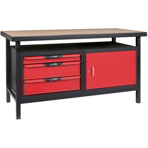 KS Tools - Etabli professionnel d'atelier 1 porte et 3 tiroirs, L. 1,5m - 865.0140