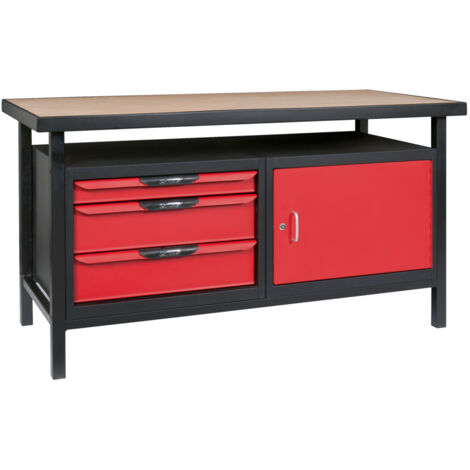 KS Tools - Etabli professionnel d'atelier 1 porte et 3 tiroirs, L. 1,5m - 865.0140