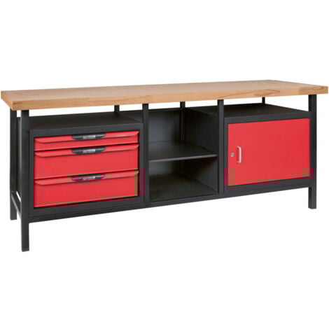 KS Tools - Etabli professionnel d'atelier 1 porte et 3 tiroirs, L.2m - 865.0210