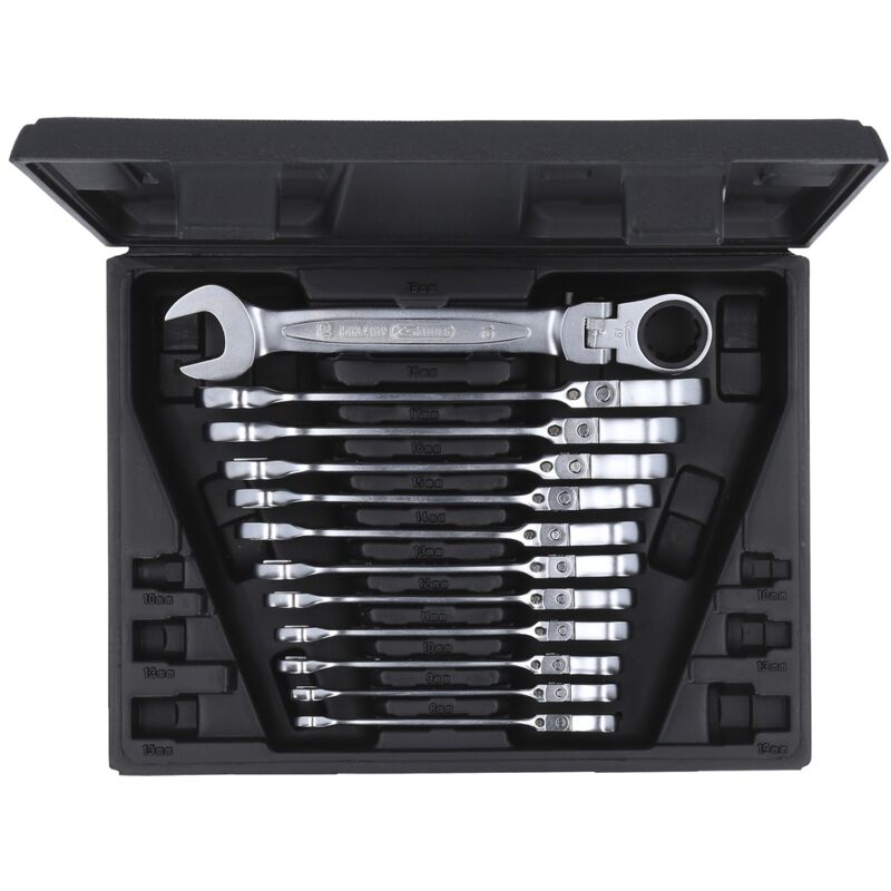 Kstools - ks Tools GEARplus Gelenk-Ratschenringmaulschlüssel-Satz, 12-tlgfeststellbar