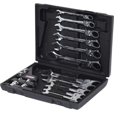 KS Tools GEARplus Gelenk-Ratschenringmaulschlüssel-Satz, 18-tlg.feststellbar