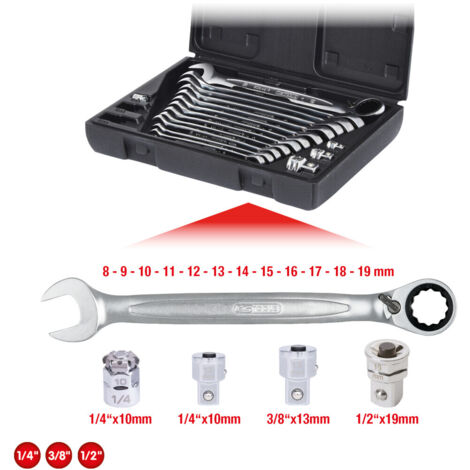 KS TOOLS GEARplus - Ratschen-Schraubenschlüssel-Set - 16 Stücke - in Koffer