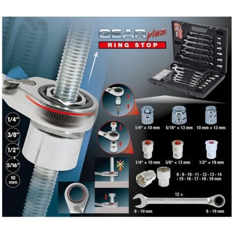 KS Tools GEARplus RINGSTOP-Ratschenringmaulschlüssel-Satz, 30-tlg mit Adapter