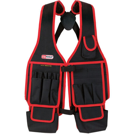 Ks Tools – Gilet de travail multifonction taille unique – 2 sangles réglables – Matériau polyester – Poche téléphone intégrée