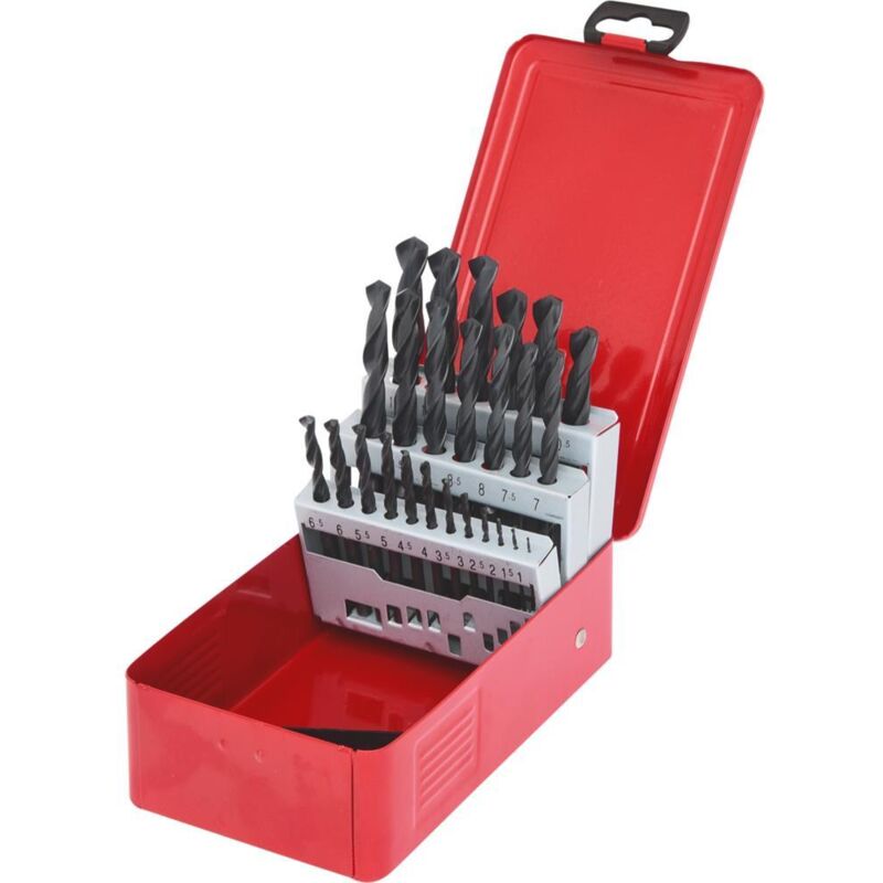 KS Tools HSS-R Spiralbohrer-Satz, Stahlblechkassette, 25-teilig, 1-13mm
