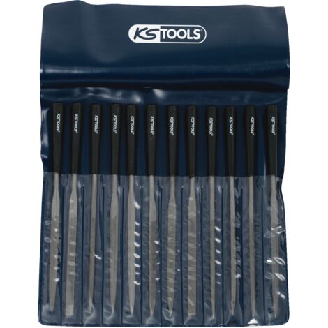 Ks Tools – Jeu de 12 limes aiguilles 145mm en acier spécial – Pour mécanique de précision – Poignées confortables – Étui inclus