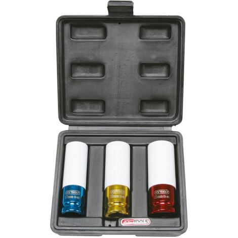 KS Tools - Jeu de 3 douilles à chocs pour jantes aluminium, 17, 19, 21 mm - 515.1005