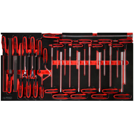Ks Tools – Jeu de clés mâles coudées à poignée en T – 28 pièces avec insert en mousse – Longueur 388mm, largeur 750mm – Pour travaux d'entretien