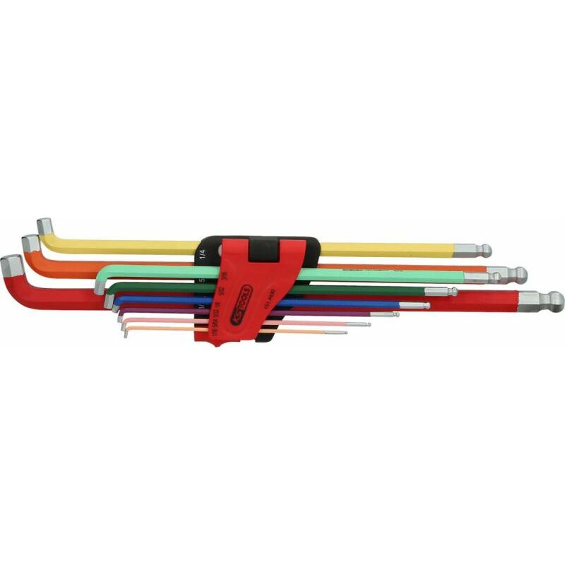 Kstools - ks tools Jeu de clés mâles coudées à six pans creux et tête sphérique, coudées à 108°, 9 pièces, pouces - 151.4430