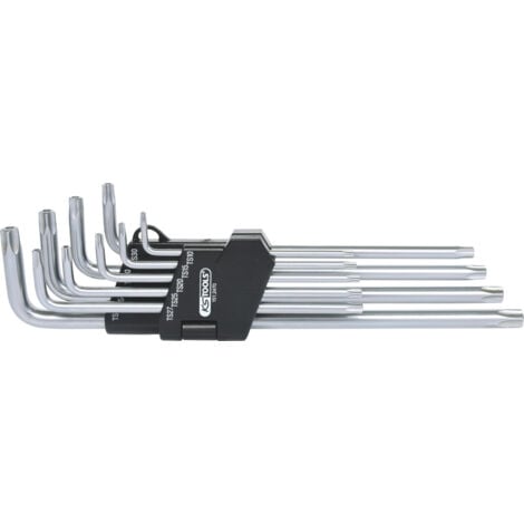 KS Tools - Jeu de clés mâles TORX® 5 pans percées extra longues, 9 pièces: T10 - T15 - T20 - T25 - 151.2470