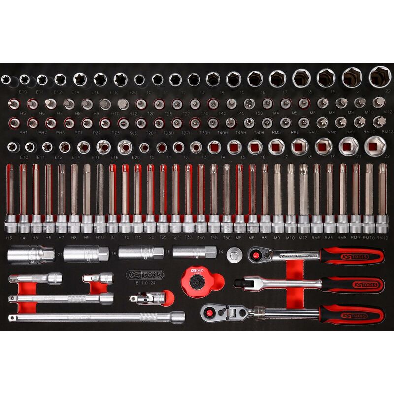 Kstools - Jeu de clés à douille 3/8' dans insert en mousse, 124 pcs