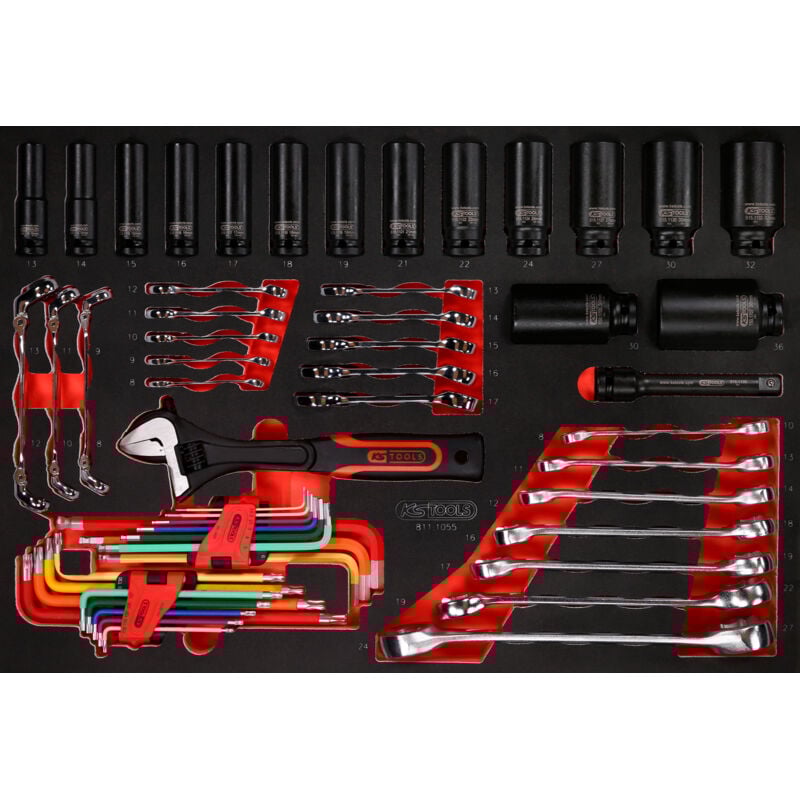 Kstools - Jeu de clés à molette et de douilles à chocs dans insert en mousse, 55 pcs