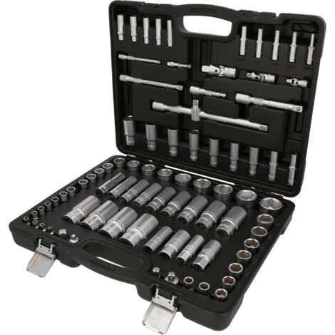 KS Tools Jeu de douilles, 1/4"+3/8"+1/2" 82 pces, dimensions en pouces en coffret