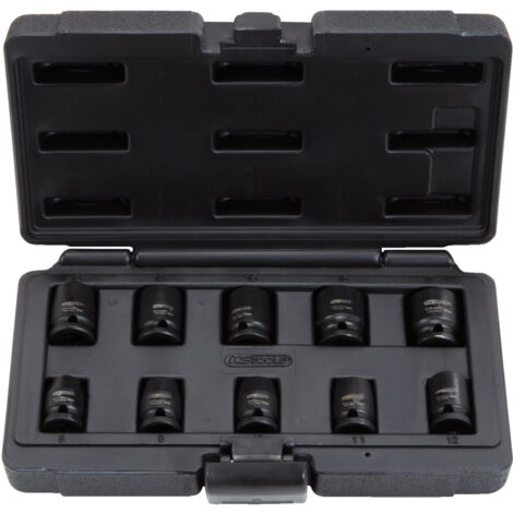 Kstools – Jeu de douilles à chocs 12 pans courtes 10 pièces – Acier chrome-molybdène – Carré d'entraînement 3/8'' – Coffret de rangement inclus