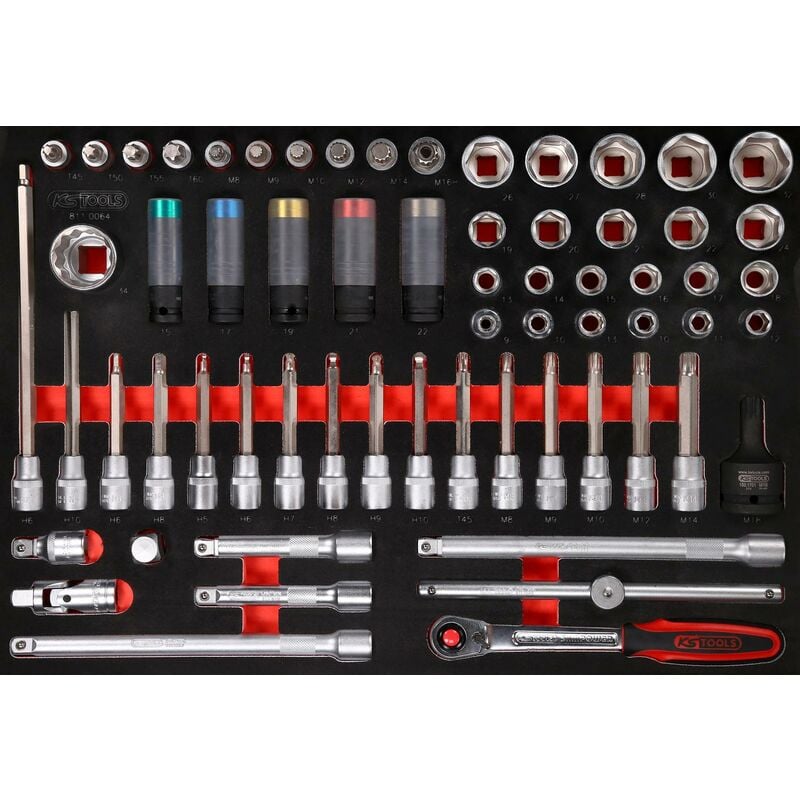 Kstools - Jeu de douilles tournevis 1/2' dans insert en mousse, 64 pcs