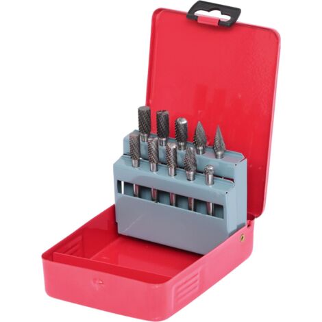 Ks Tools – Jeu de fraises sur tige HM 10 pces – Métal durci – Diamètre 8-10 mm – Coffret métallique pour ébavurage et soudure