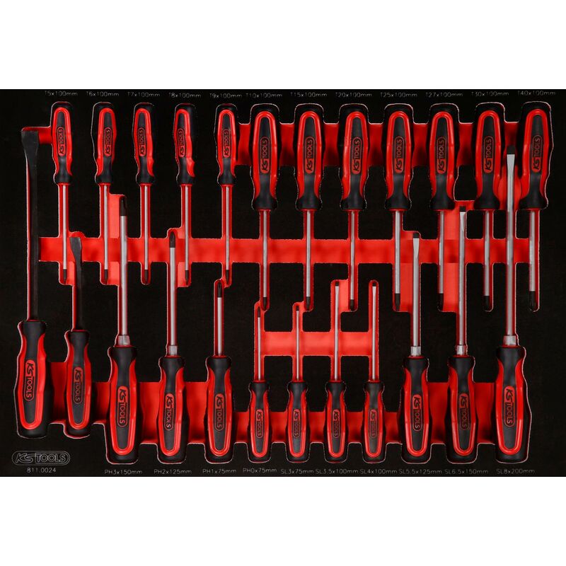 

KS TOOLS Juego de destornilladores en inserto de gomaespuma, 24 pzs