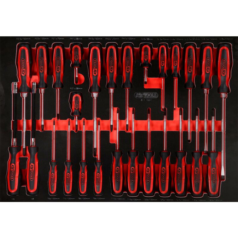 

KS TOOLS Juego de destornilladores en inserto de gomaespuma, 27 pzs