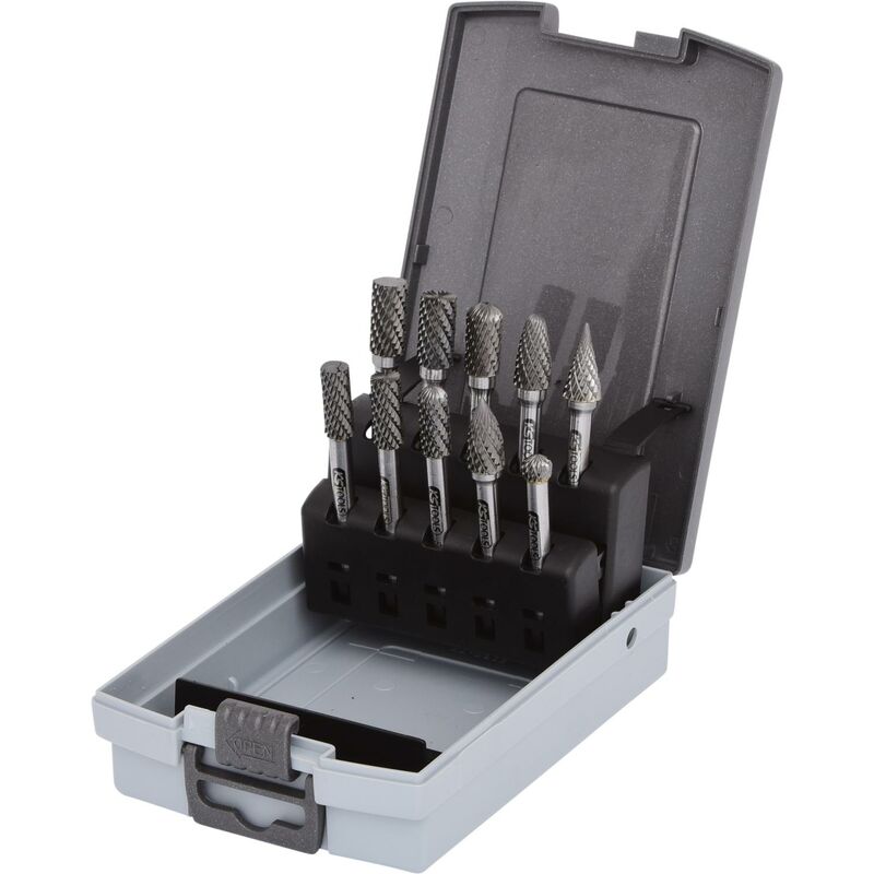 

KS TOOLS Juego de fresas con vástago HM en casete de plástico, 10 pzs