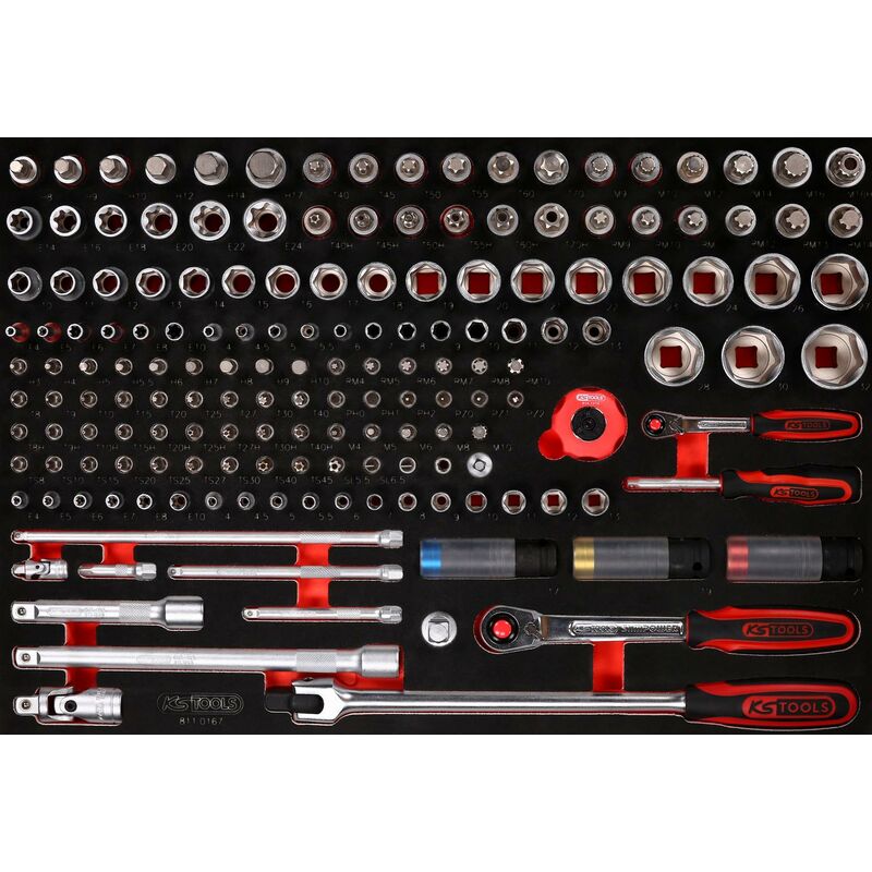 

Kstools - KS TOOLS Juego de llaves de vaso de 1/4'' + 1/2'' en inserto de gomaespuma, 167 pzs