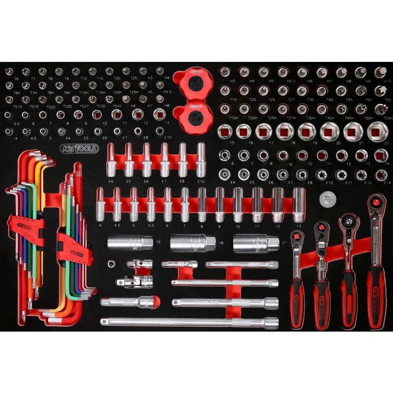 

Kstools - KS TOOLS Juego de llaves de vaso de 1/4'' + 3/8'' en inserto de gomaespuma, 156 pzs