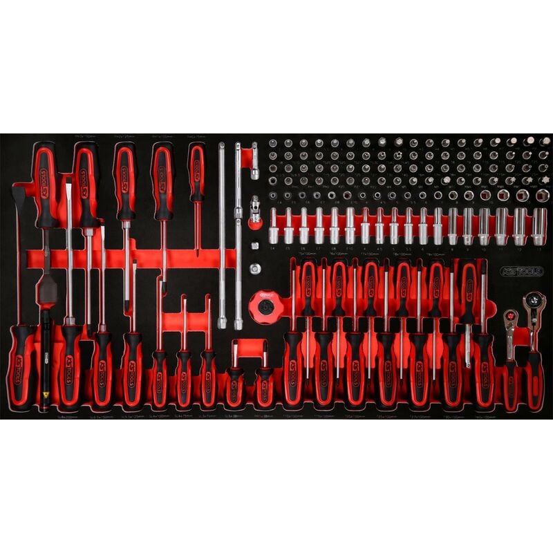 

KS TOOLS Juego de llaves de vaso de 1/4'' y destornilladores en inserto de gomaespuma, 146 pzs