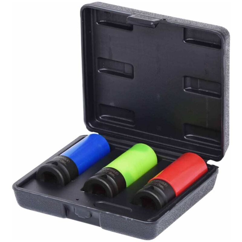 Juego de llaves de impacto largas de 6 puntos para llantas de aluminio, 3 piezas