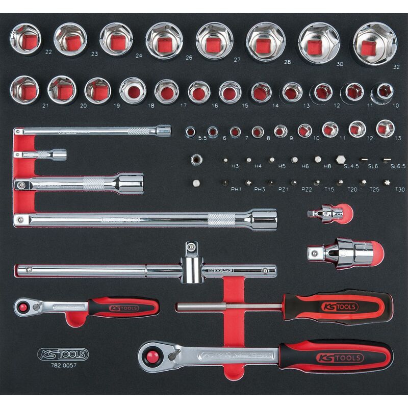 

KS TOOLS SCS CHROMEplus 1/4'+1/2' Juego de llaves de vaso, 57 pzs, en sistema modular 2/3
