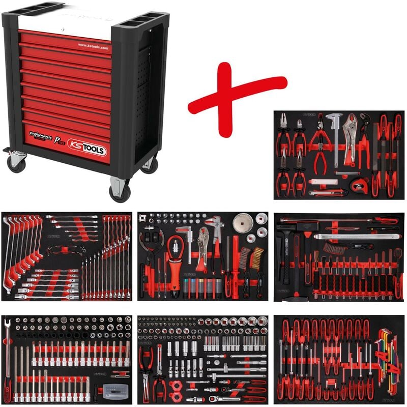 Kstools - Composition pour servante d'atelier Performanceplus P10 avec 397 outils pour 7 tiroirs